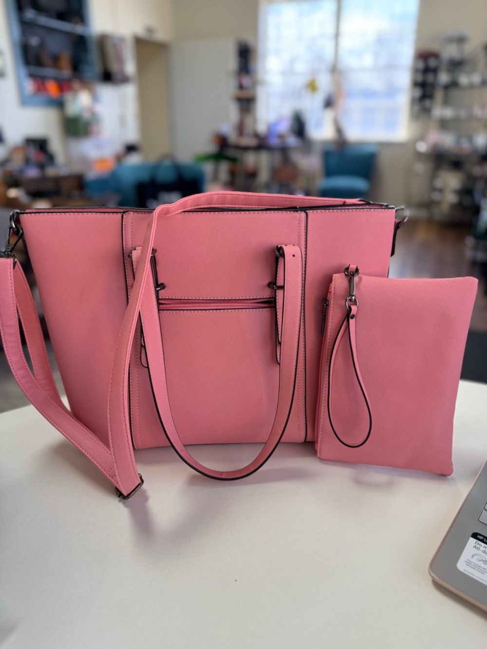 Women's Pink Tote Bag with Wristlet - Classic Everyday Handbag